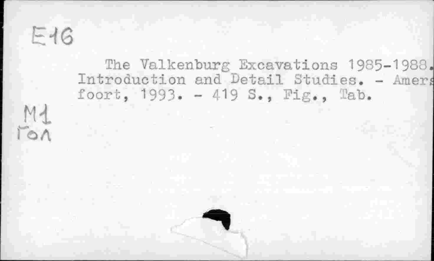 ﻿The Valkenburg Excavations 1985-1988 Introduction and Detail Studies. - Amer foort, 1993. - 419 S., Pig., Tab.